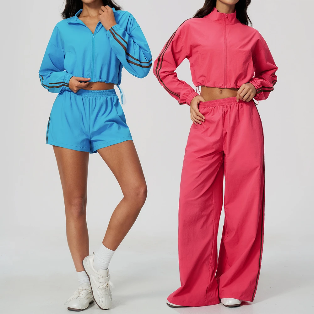 2PCS Yoga Suit Women's Contrasting Colors Tracksuit Sports Outfits Gym Clothes Female Outdoor Zipper Jacket Set Workout Clothing