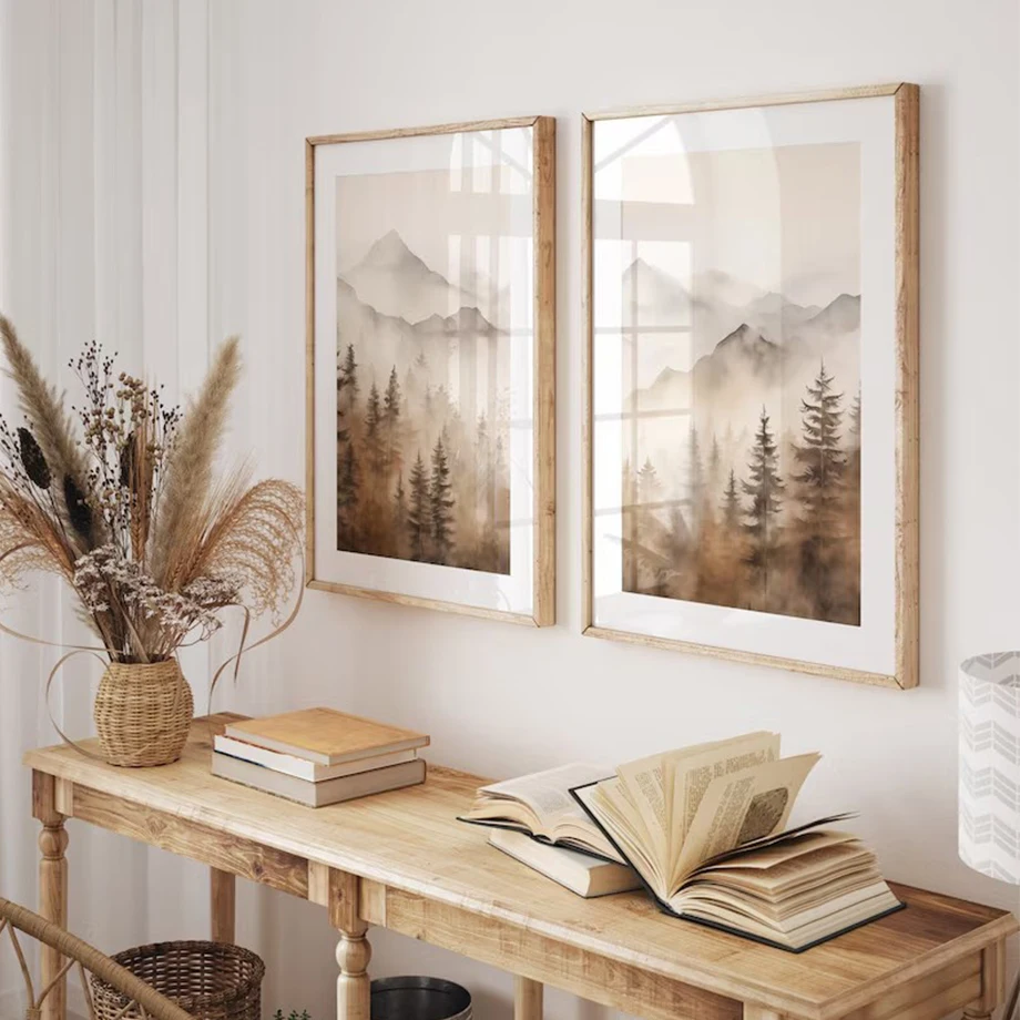 محايد المائية ضبابي الغابات الجبلية الطبيعة المشهد المشارك حائط لوح رسم الفن صور ديكور غرفة المعيشة المنزلي #3