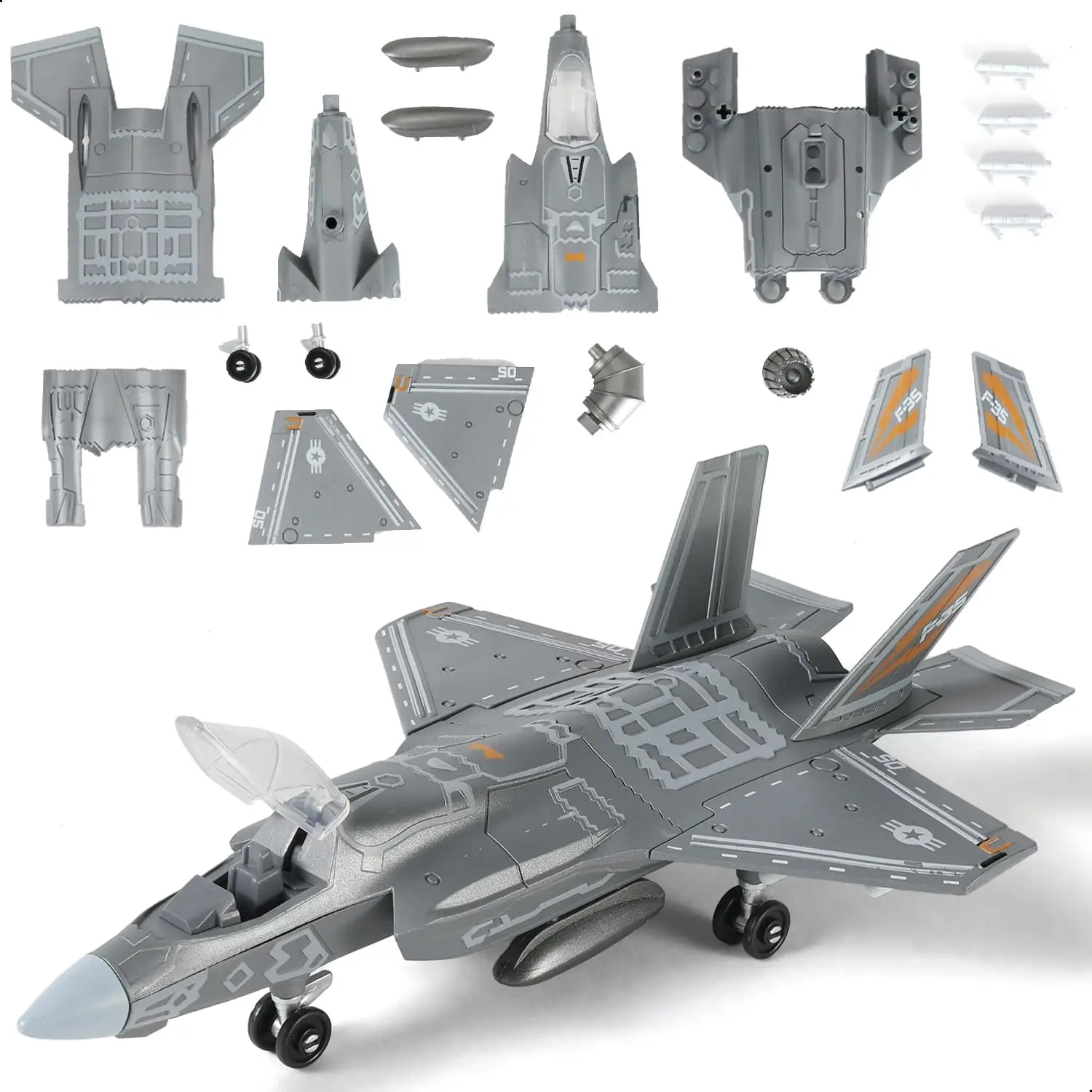 1:72 Scale F-35 Fighter Jet Quick Build Model Kit Plastic Millitary F35 Airplane Toy Assembly Aircraft Model with Stand for Kids