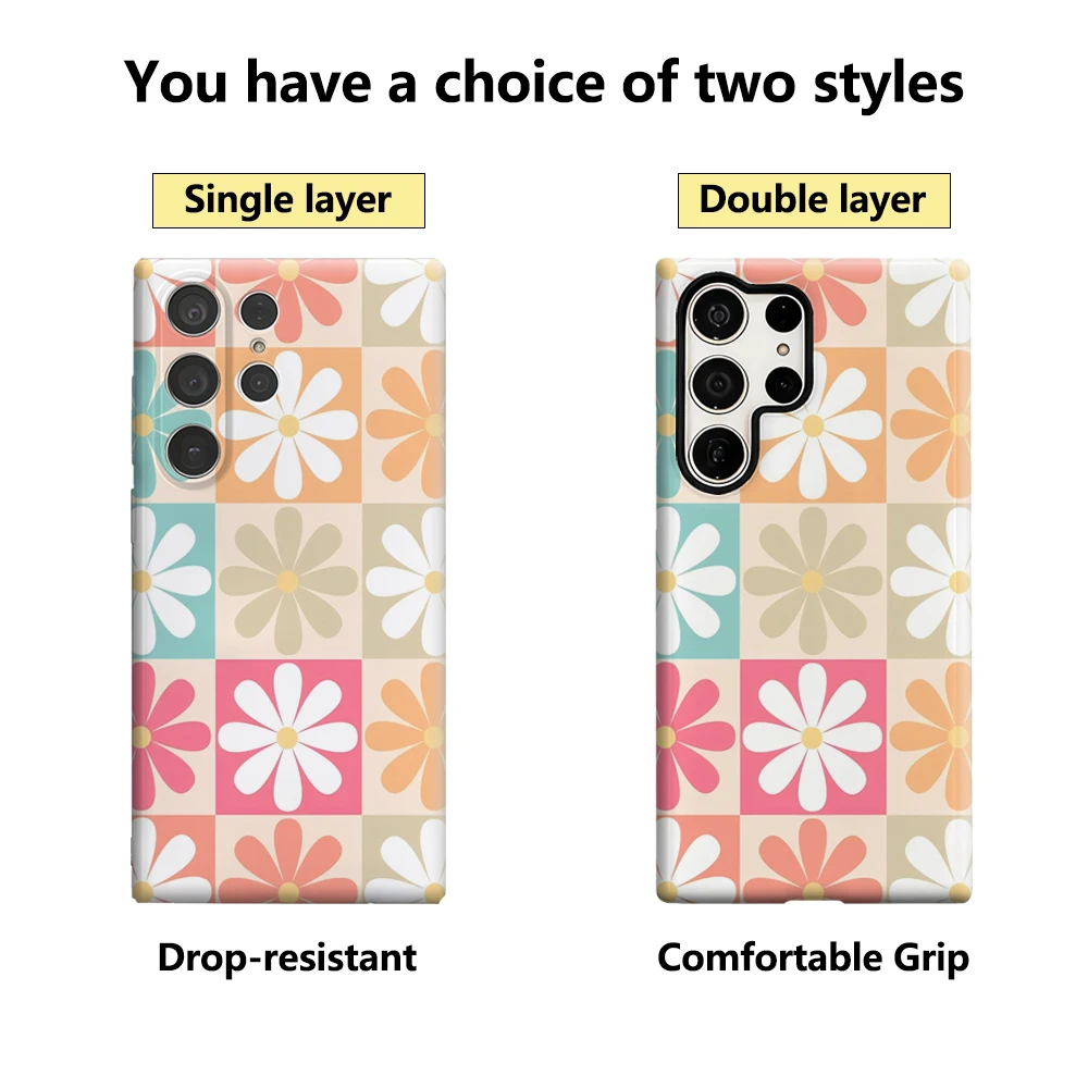 حافظة هاتف مرقعة على شكل زهور لهاتف سامسونج جالاكسي S25 Ultra S24 S23 Ultra Plus غطاء خلفي لامع بطبقة مزدوجة