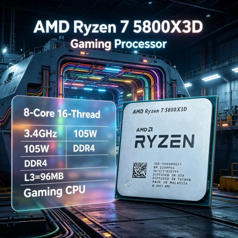 AMD R7 5800X3D 96 MB DDR4 8-Core 16-Thread 3.4 GHz 105W Ryzen 7 CPU Processor Gaming Processor 7nm for Content Creation