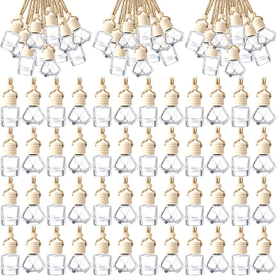 

200 Pcs Hanging Car Diffuser Bottle Bulk Empty Clear Glass Perfume Bottles Air Freshener Pendant for Essential Oils Fragrance Ar