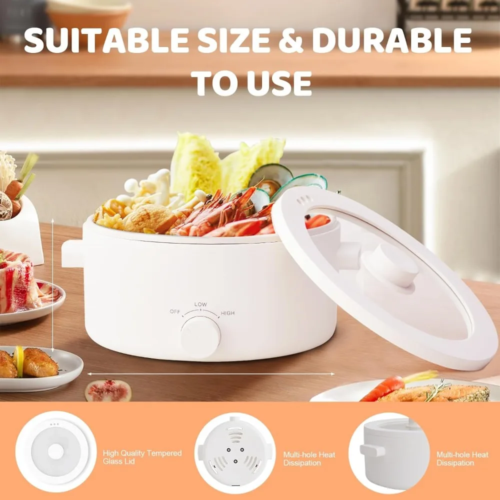 Hot Pot Electric, 3L Portable Electric Pot with Ceramic Non-stick Coating, Dual Power Multi-functional Romen Cooker for Steak