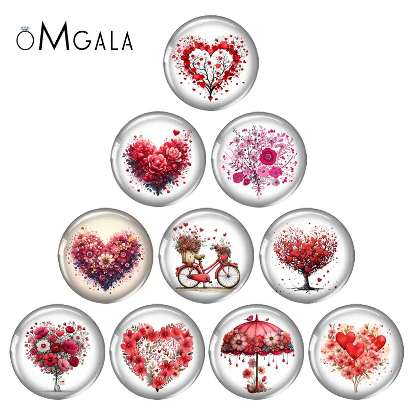 

Круглые стеклянные кабошоны с изображением красных сердец, цветов и деревьев, 12 мм/18 мм/20 мм/25 мм, с плоским основанием, для изготовления украшений