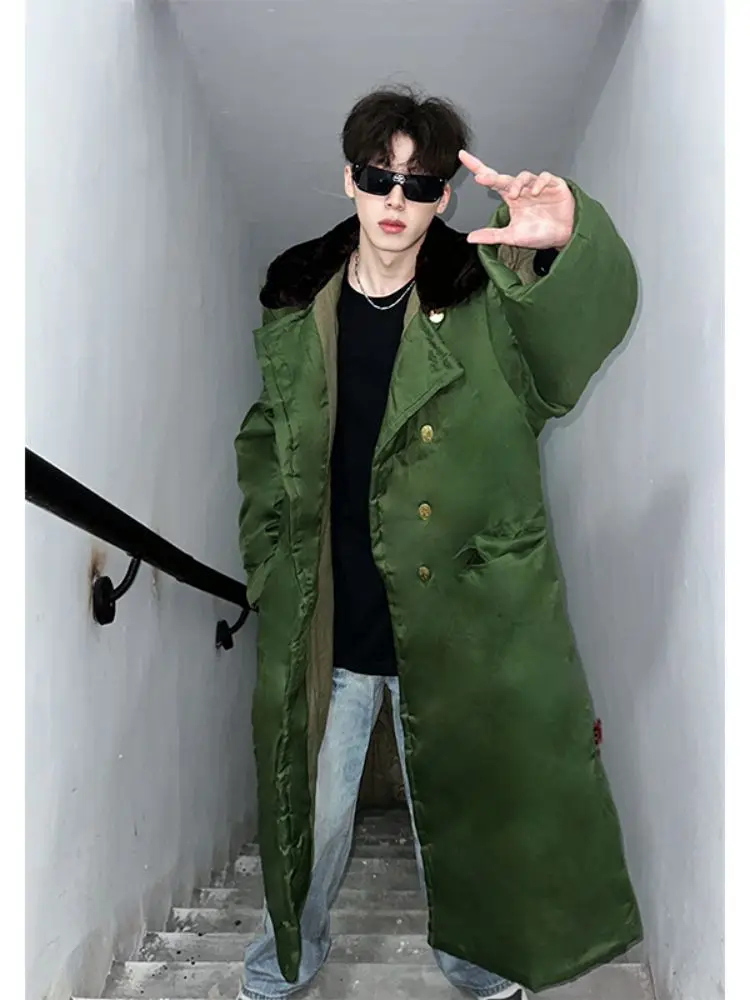 

Men's Thiened Long Cotton Jaet Winter Coat Warm Youth Casual Sle Double-Row Buttoned Closure No Hood for Cold Weather