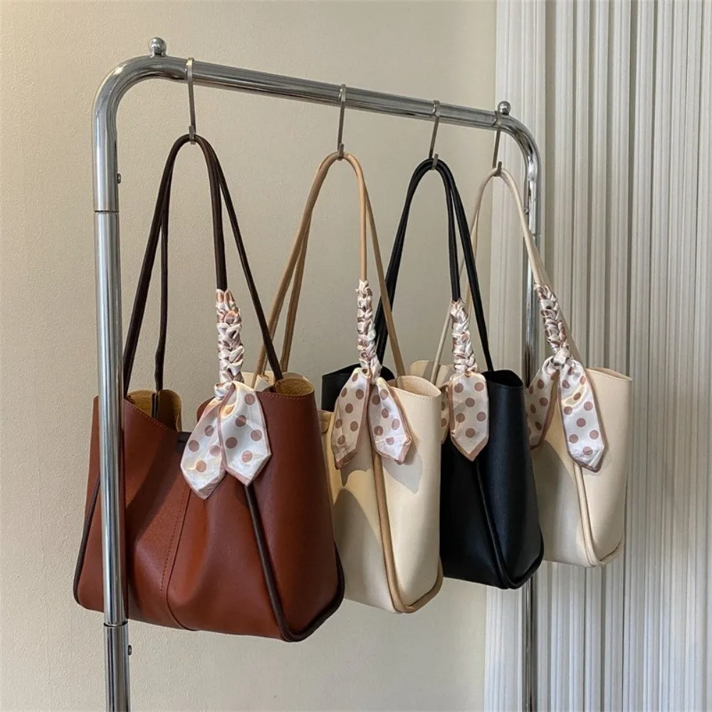 

Женская сумка-тоут из искусственной кожи, большая вместительная сумка с маленькой сумкой, шелковый шарф, ремни, сумка, универсальная сумка из искусственной кожи в корейском стиле, сумка для подмышек