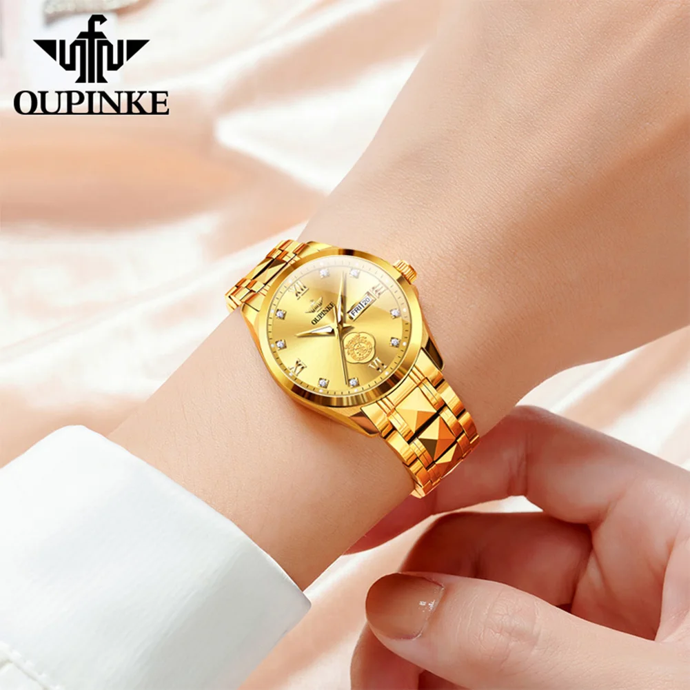 OUPINKE Real Gold Real Diamond Women Watch Luxury Gold Wealth Imported Mechanical Watch Tungsten Steel Women Automatic Watch