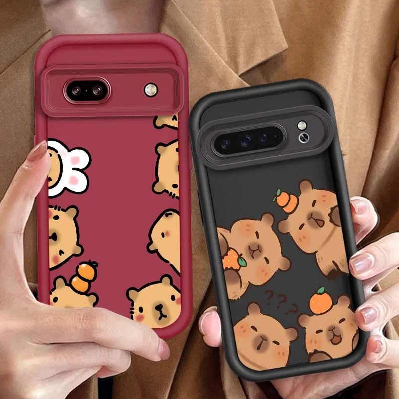 

Cute cartoon capybara Phone Case For Google Pixel 9 8A 8 7 7A Pro XL 5G Eye Ladder Soft TPU Shockproof Cover