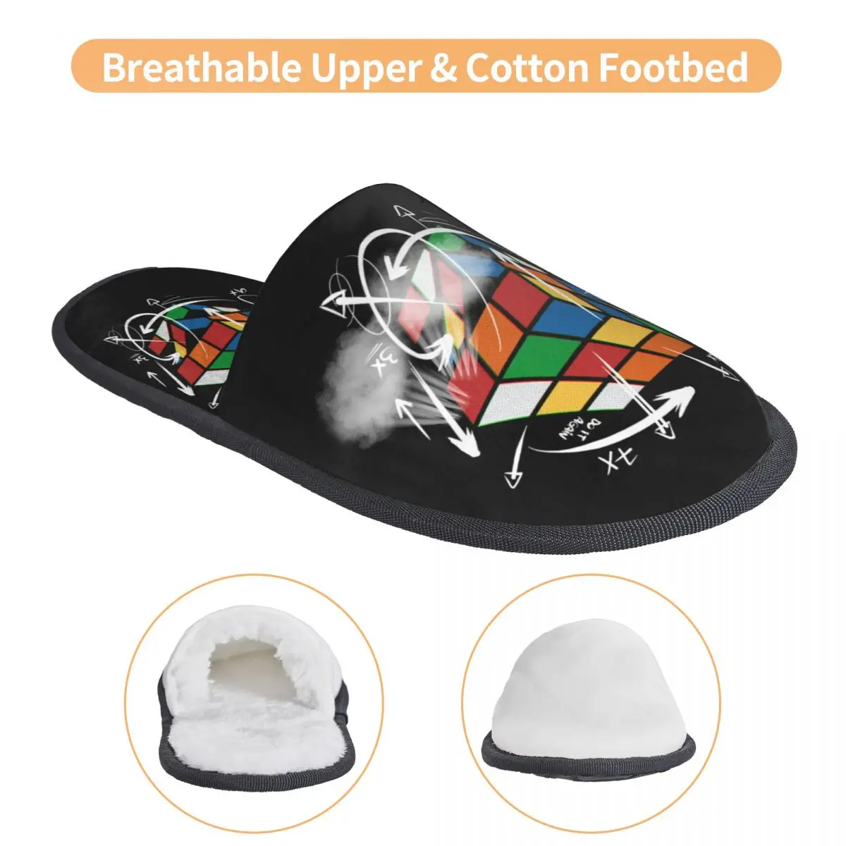 Rubix Rubiks Cube Math Formula House Slippers Women Soft Memory Foam Shoes Geek Magic Gift Cozy Warm Anti-skid Sole Slipper