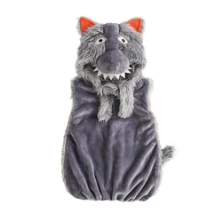 Toddler Boys Girls Halloween Clothes Animal Costume Flannel Gray Wolf Costume Role Play Hooded Pajamas Rompers Cosplay Jumpsuits