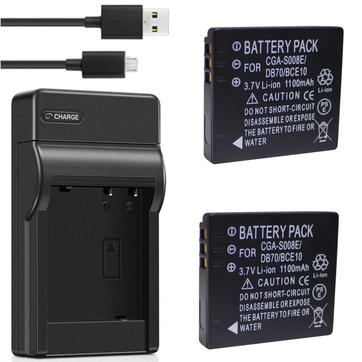 Caricabatteria (Auto/Corrente) per Panasonic S008/BCE10E, Lumix DMC-FS3 FS5 FS20 FX30... vedi lista
