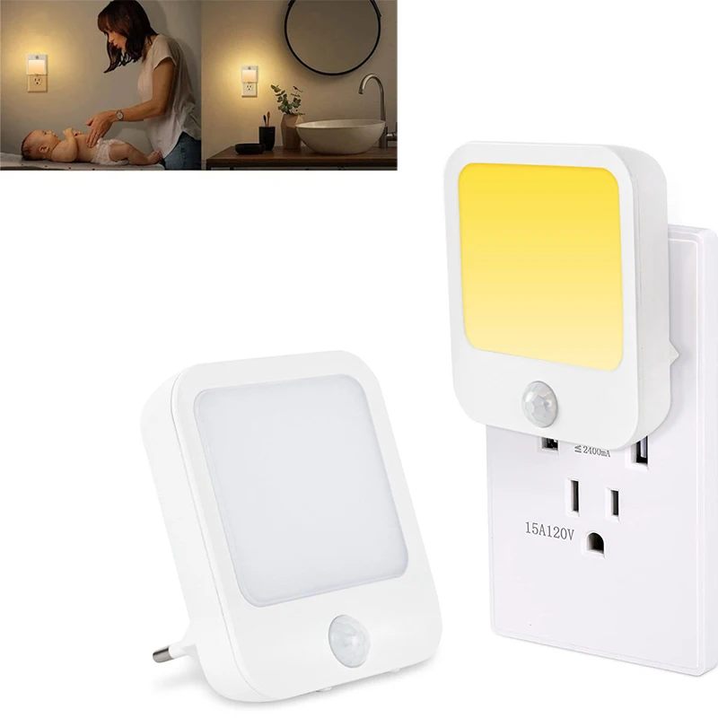 Luz Noturna Sem Fio Plug-in com Sensor de Movimento Regulável, Luz Do Armário, Cabeceira Do Bebê, Quarto, Iluminação Do Corredor, UE, EUA