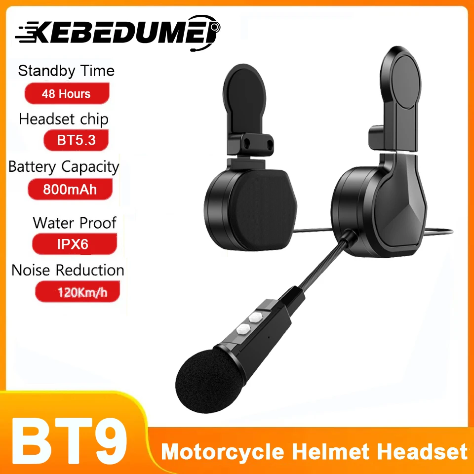 

BT9 Bluetooth 5.3 Motorcycle Helmet Headset Waterproof Wireless Headset Noise Control Headphones Hands Free Call Music Player
