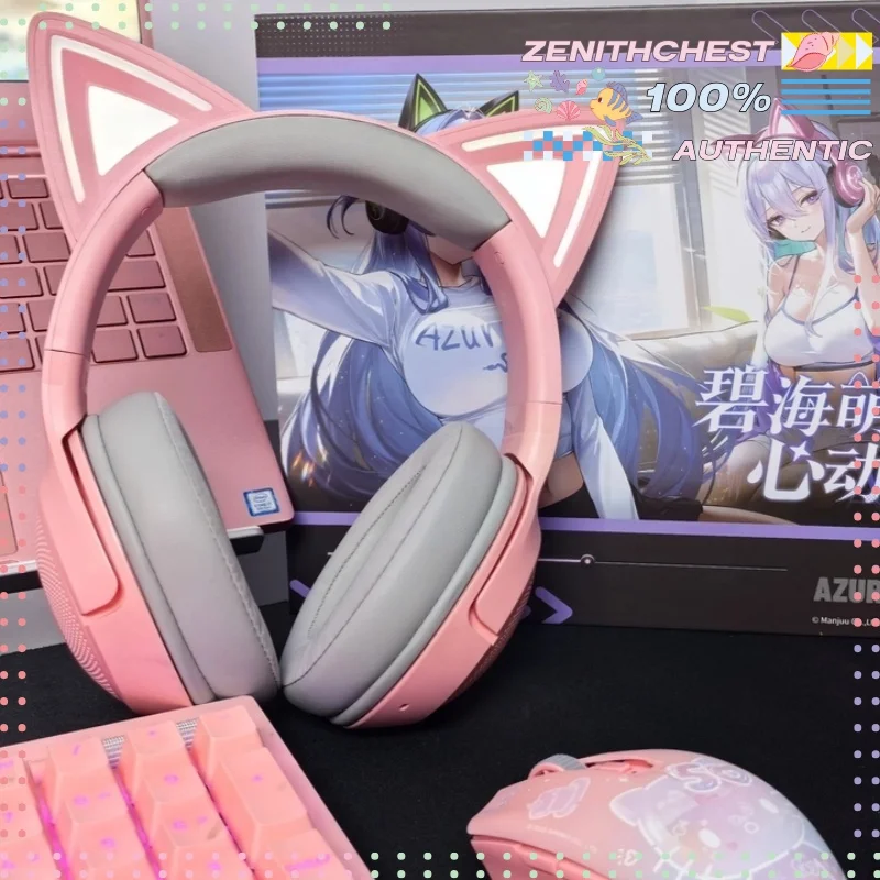 RAZER Azur Lane Collaboration Gift Box Kraken Kitty V2 Pink Crystal BT Wireless Headset RGB Cat Ear Gaming Headphone - view 6