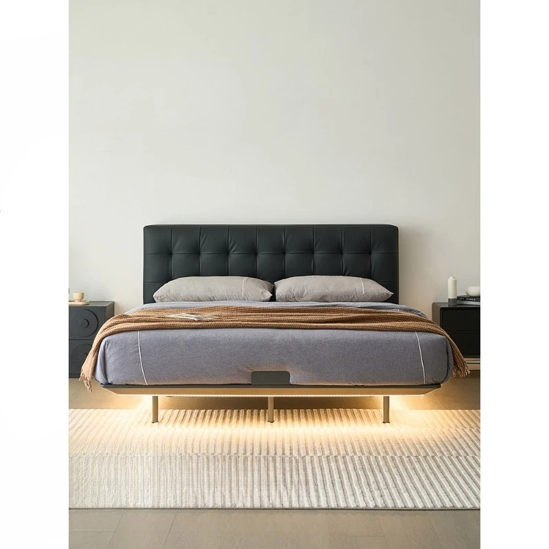 

Medieval leather bed black retro waffle bed