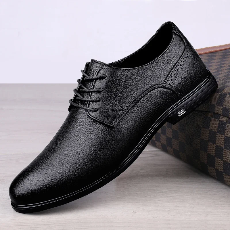 

Men'sgenuine leather shoes lace up Italian brand versatile business formal wear casual high-quality black classic wedding shoes