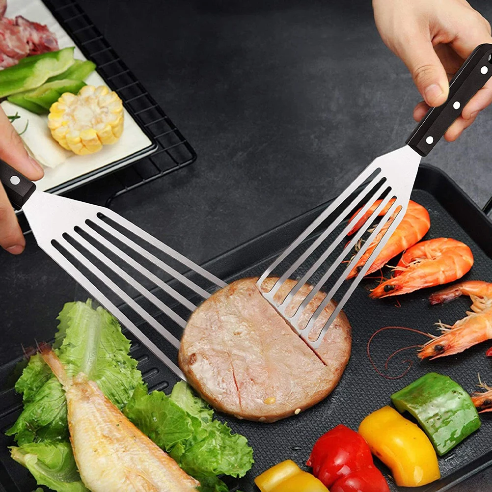 

4pcs Fish Spatula Stainless Steel Ergonomic Handle Smooth Surface Ideal for Cooking Steak Hamburgers Pancakes Portable Kitchen