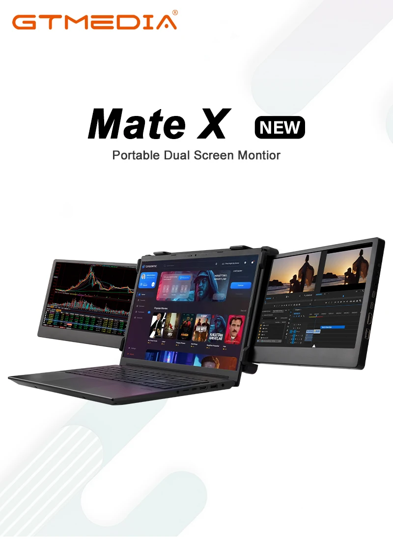 GTMEDIA Mate X Portable Attachable Screen 195 Degree Rotation 11.6 Inch Monitor 1080P Built-in Dual Speaker for Gameing Laptop