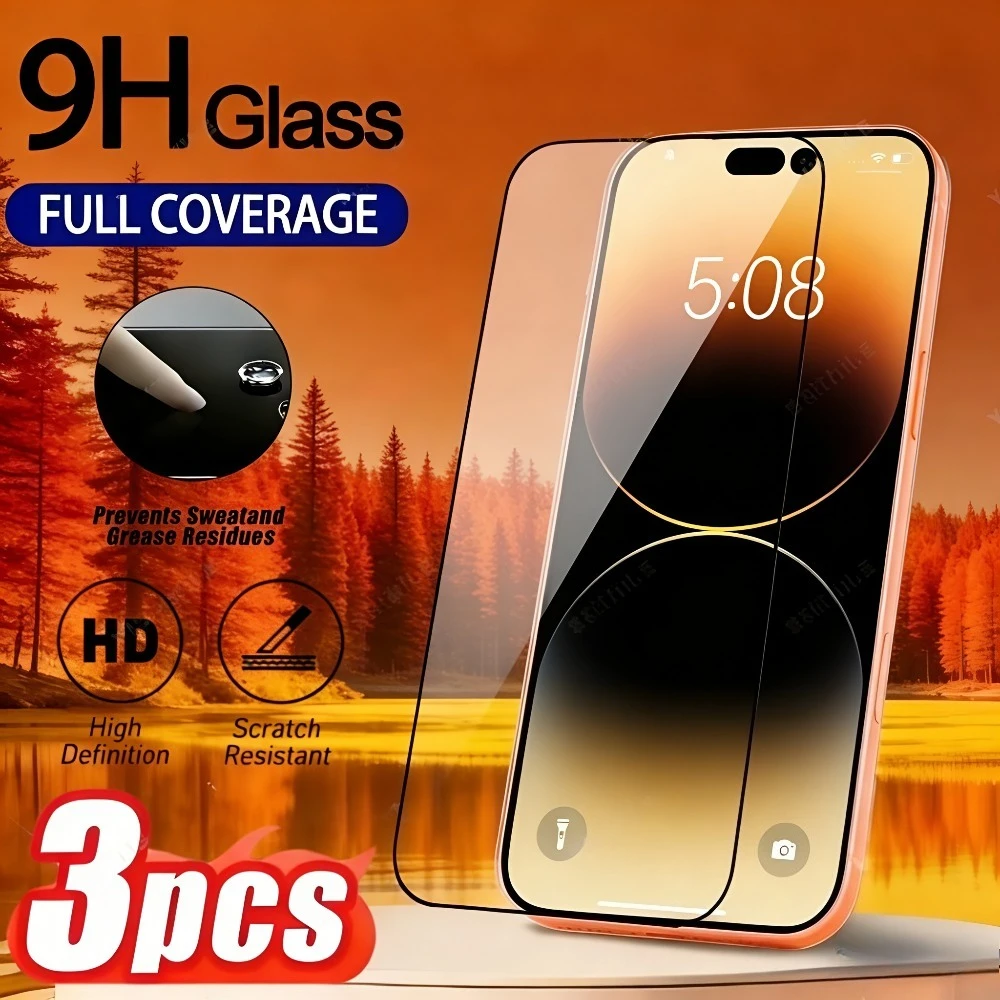 

Комплект из 3 защитных стекол Full Cover для iPhone 17, 16, 15, 14 Pro Max, 17e, Air 16e, 15, 14 Plus, 13, 12, 11 Pro – Защита от царапин, закаленное стекло