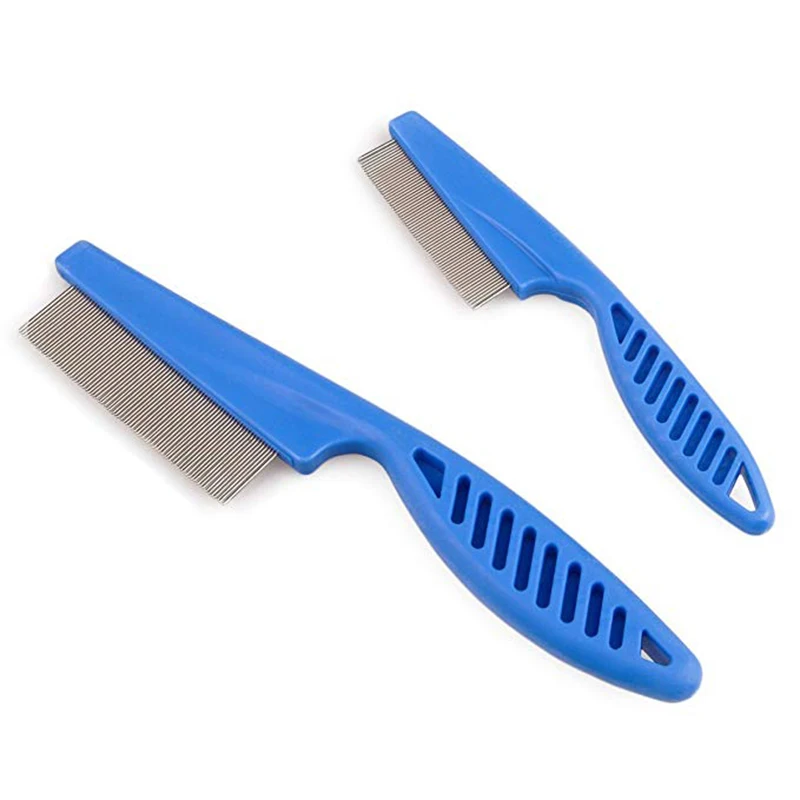 Dog Cat Flea Comb White Blue Pet Removal Massage Comb Wool Grooming Accessories Stainless Steel Pin Pet Hair Cleaning Tool