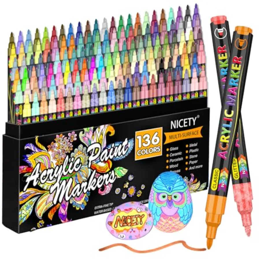 

Acrylic Paint Markers, Extra Fine Tip Point Acrylic Paint Pens for Rock Painting, Canvas, Wood, Ceramic, Glass, Stone, Fabric,
