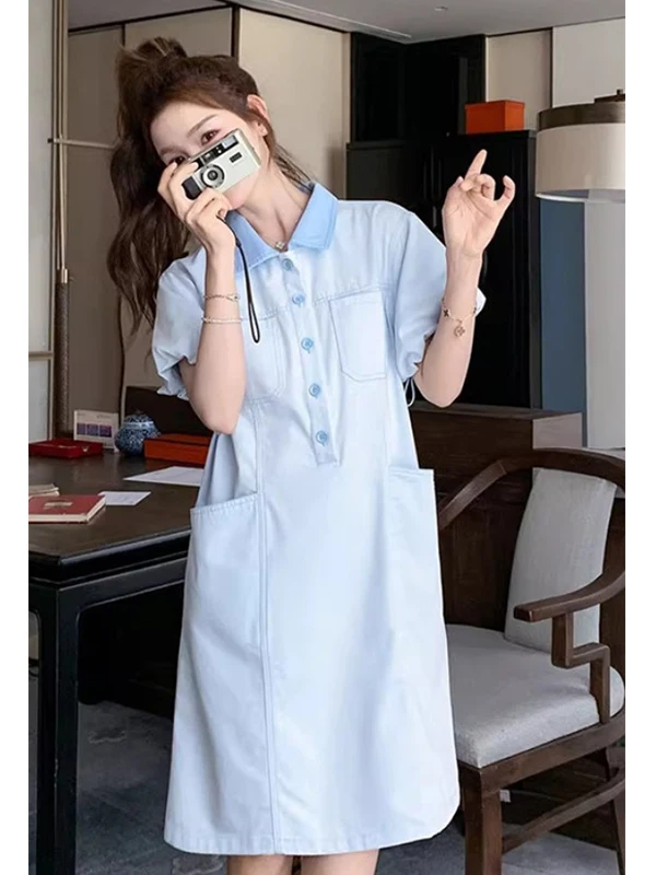 

plus Size Bubble Sve Workwear Dr Women's Summer Versatile A-Line Skirt Korean Sle Commute Wind Casual ort Sve