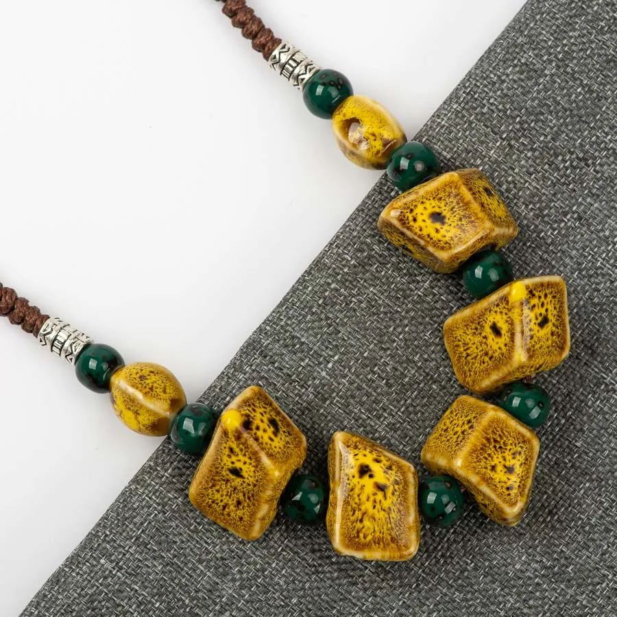 Geometry Shape Ceramic bohemia bead necklace Pendant  vintage necklaces Classic style Jewelry #FY572