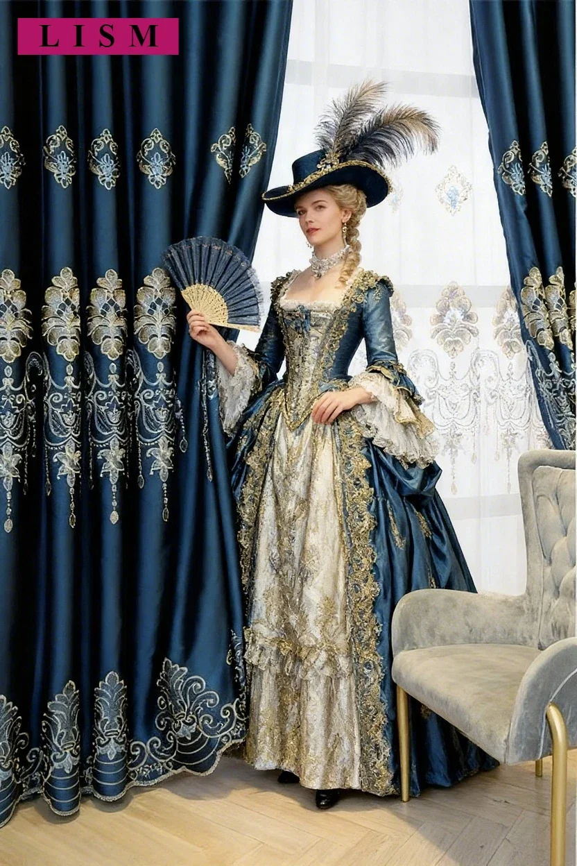 

Luxury European Blackout Embroidered Curtains for Living Dining Room Bedroom Flower Chenille Thickened Fabric Window Decor Tulle