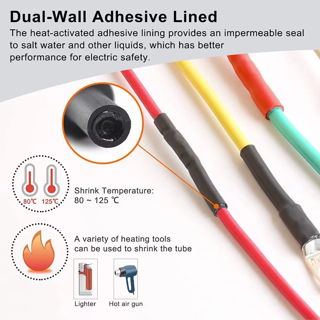 Black Heat Shrink Tube Assortment Thermoresistant Polyolefin Tubing For Wire Insulation Electrical Connection Car Cable Protecto