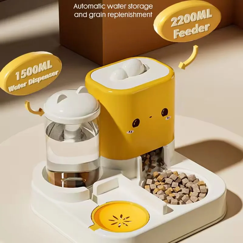 Cute 2 In 1 Automatic Food Feeder Water Dispenser Large Capacity Pet Feeding Bowl Pet Supplies For Cat Dogs Kittens Puppies