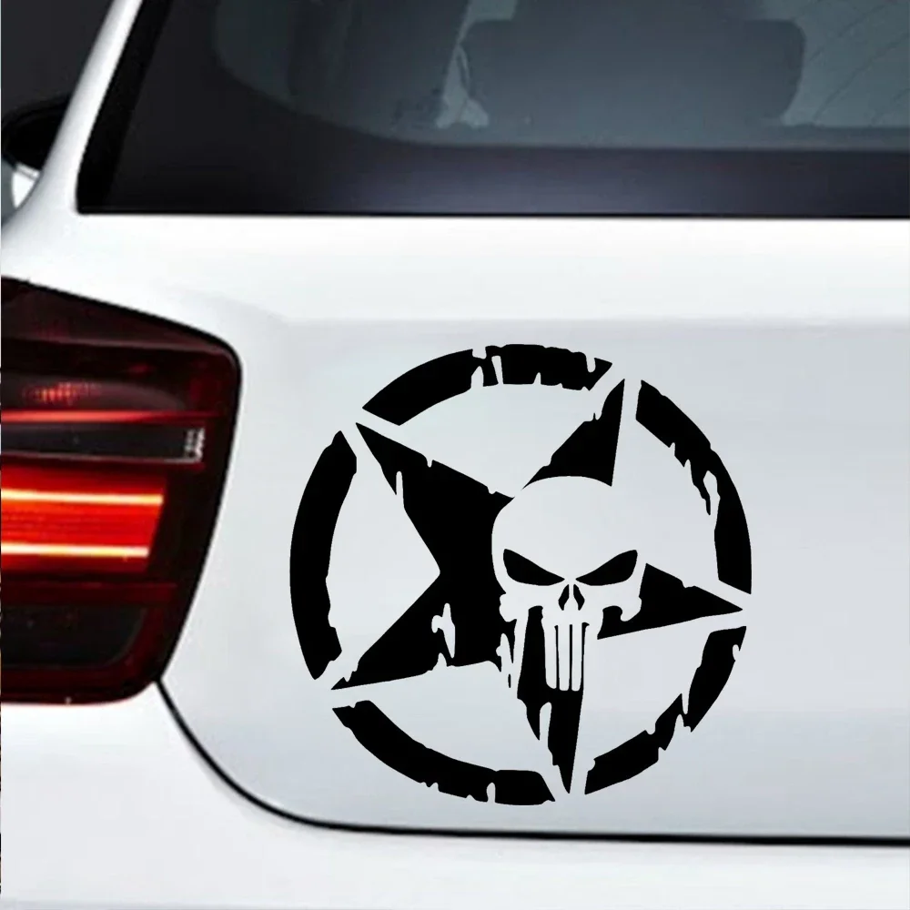 Car Sticker Punisher Skeleton Pentagram Personality Waterproof and Sunscreen Personality Interesting Decal,15cm*15cm