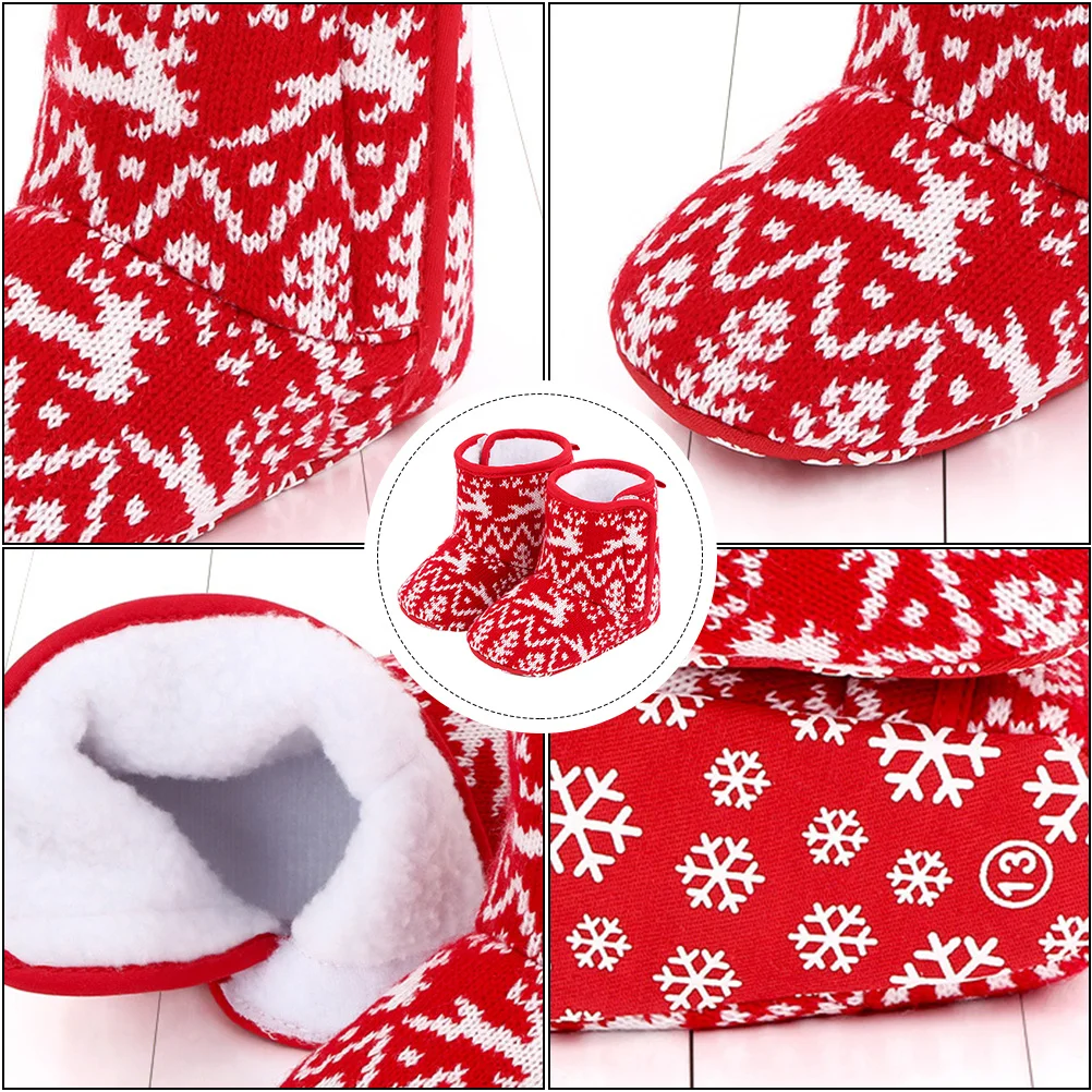 زوج واحد من أحذية أطفال عيد الميلاد الدافئة من القطن للأطفال الصغار، نعل متين للرضع غير قابل للانزلاق وجيد التهوية، هدية عصرية للأطفال