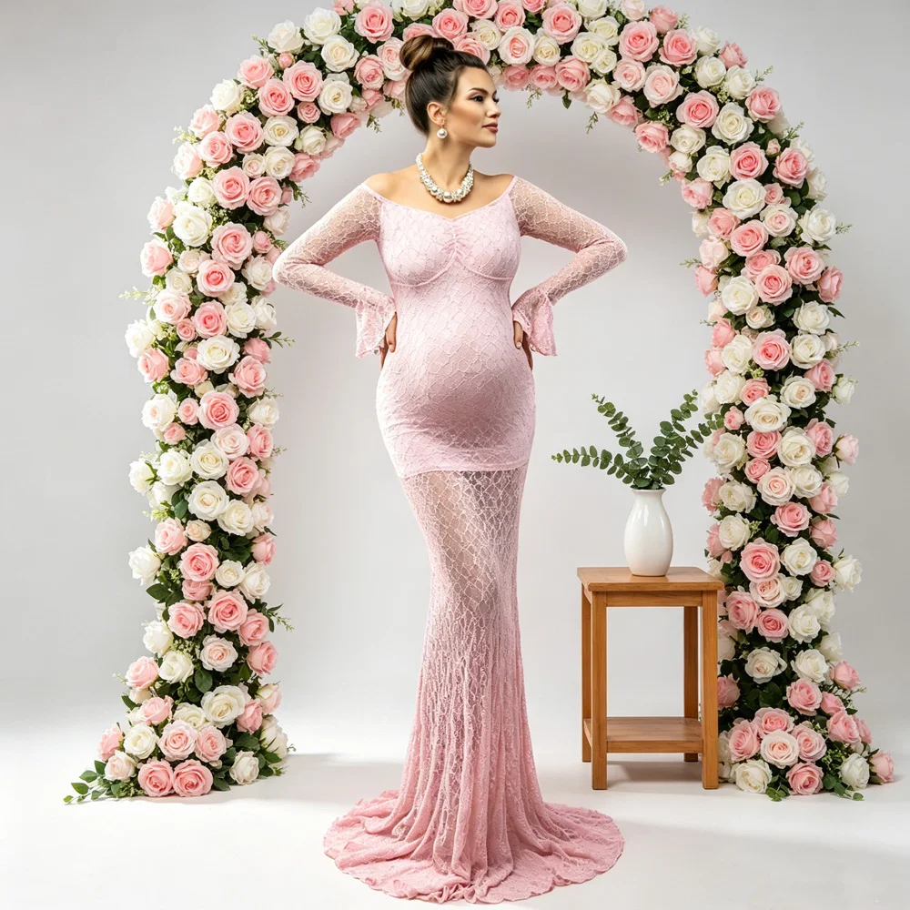  Maternity Dresses For Baby Showers Pink Gender Reveal Photography Outfit Elegant Ruched Pregnancy Photography Dress