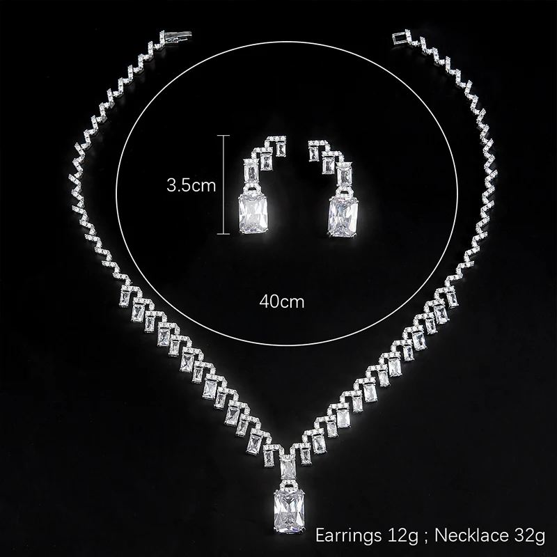 Ngọc Bích Thiên Thần Cô Dâu Bộ Trang Sức Hình Chữ Nhật Đính Đá Cubic Zirconia Mặt Dây Chuyền Và Bông Tai Nữ Cưới Phụ Kiện Trang Sức