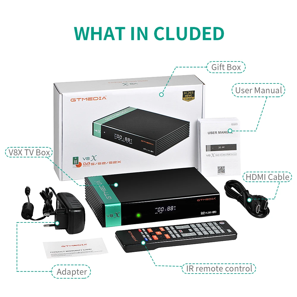 GTmedia V8X DVB-S/S2/S2X Satellite Receiver Support MARS IKS Autoroll PowerVu Built-in WIFi H.265 AVS+ CA Card 1080P DVB-s2 FTA