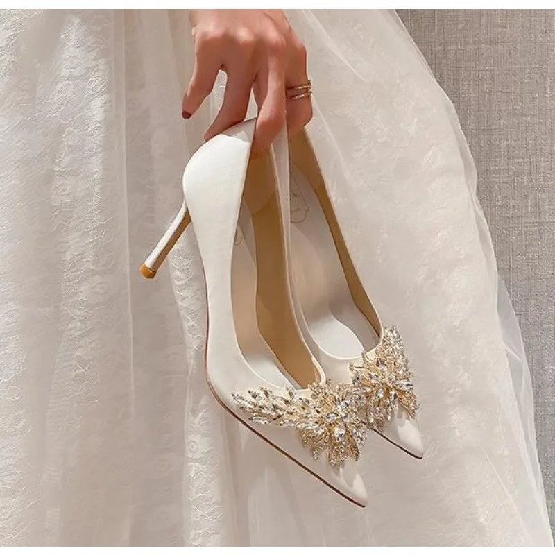 Spring Autumn New Wedding Shoes Red High Heels  Slim Heels Korean Version Pointed Toe Bride Shoes High Heels Pumps Dress Shoes