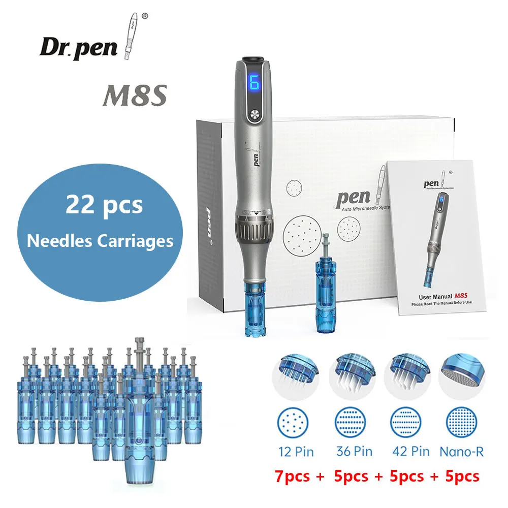 Authentic Dr.pen Ultima M8S Wireless Professional Derma Pen With 22 Needles Catridges For Hair Growth Microneedle Therapy Pen