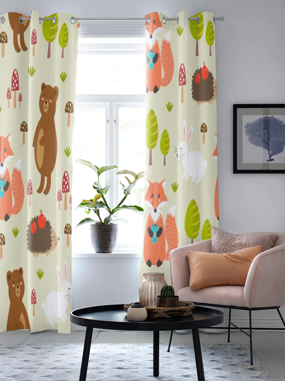 Fox Bear Hedgehog Forest Curtains For Living Room Bedroom Elegant Curtains For Kitchen The Room Window Treatments Drapes