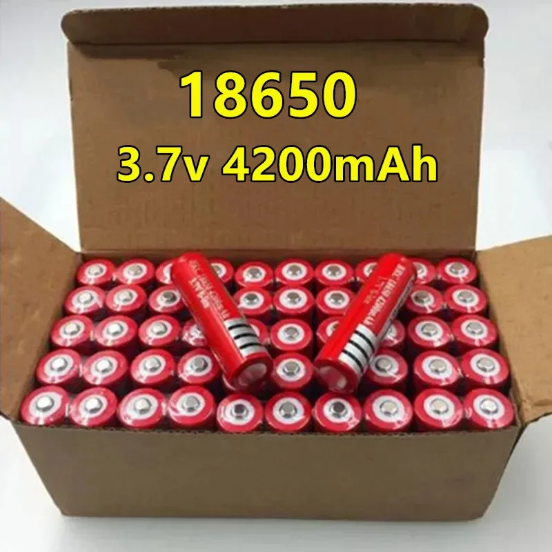 1-50PCS 18650  3.7V Rechargeable Lithium Battery LED Flashlight Cylindrical Battery High Power Long Life Battery 4200mAh