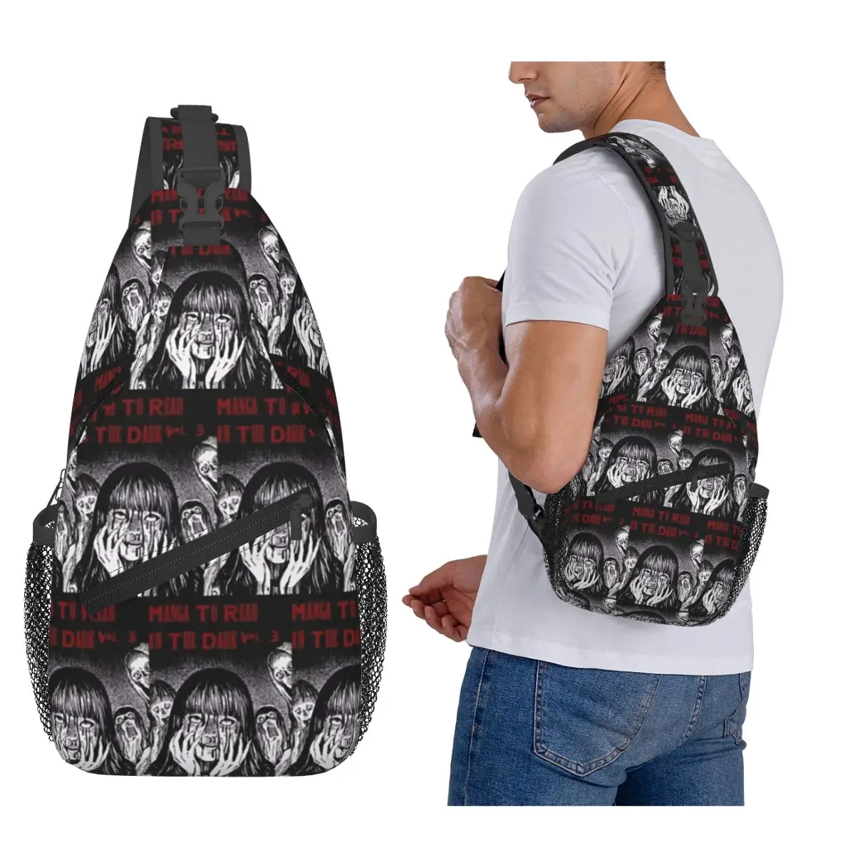الرعب الوجه تومي جونجي إيتو مانغا اوزوماكي حقيبة صدر للرجال الرجال الرافعة Crossbody على ظهره حقيبة صدر للرجال السفر التنزه Daypack حقيبة كتف