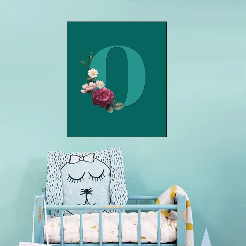 Kreative Blume, individueller Name, Leinwand-Poster, A-Z, 26 Buchstaben, Kunstdrucke, Bilder, Kinderzimmer, Wandkunst, Poster, Baby-Jungen-Schlafzimmer-Dekoration