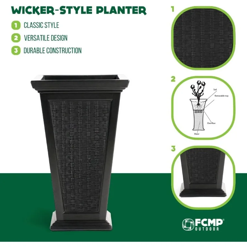 زارع ذاتي السقي بنمط الخوص في الهواء الطلق (عبوة من قطعتين) - مجموعة مزارعين كبيرةين للشرفة والفناء والأماكن الخارجية/الداخلية (MOD-WP300) #4