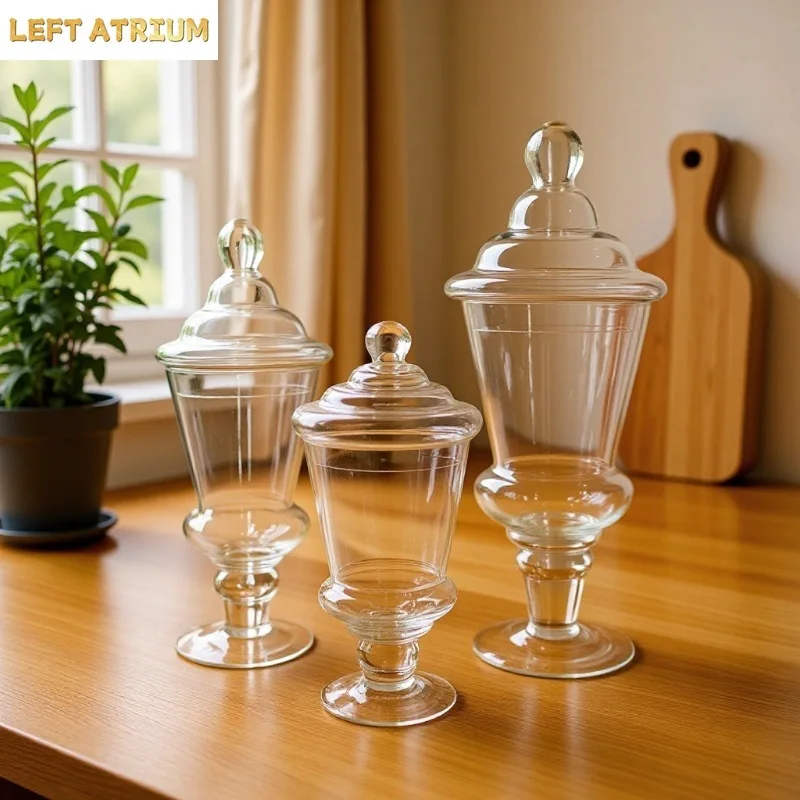 Simple High Footed Glass Candy Jar Storage Bottle Ornaments Transparent Glass Jar Storage Tank Wedding Decoration Flower Vase view 4