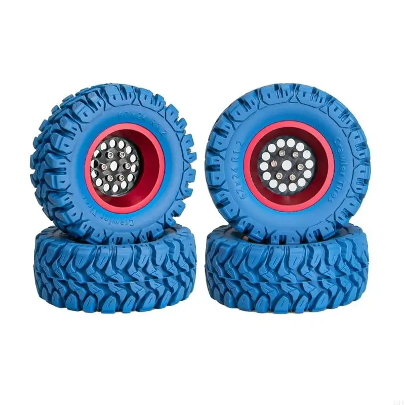 Trail Vehicle Wheel Tire Set, 1.2 Inch Rubber Tires with Aluminum Centers, Four Piece Set for 1/24 Scale Daily Use