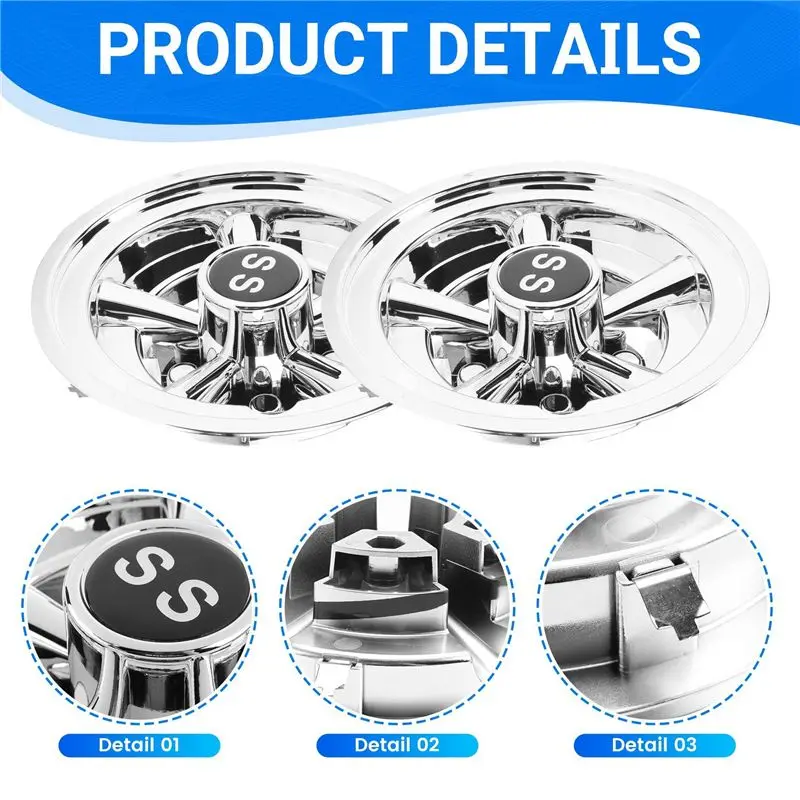 2Pcs 8Inch SS Golf Cart Wheel Covers 5 Spoke Design Hub Cap For Golf Carts For Club Car EZGO Multi-Purpose
