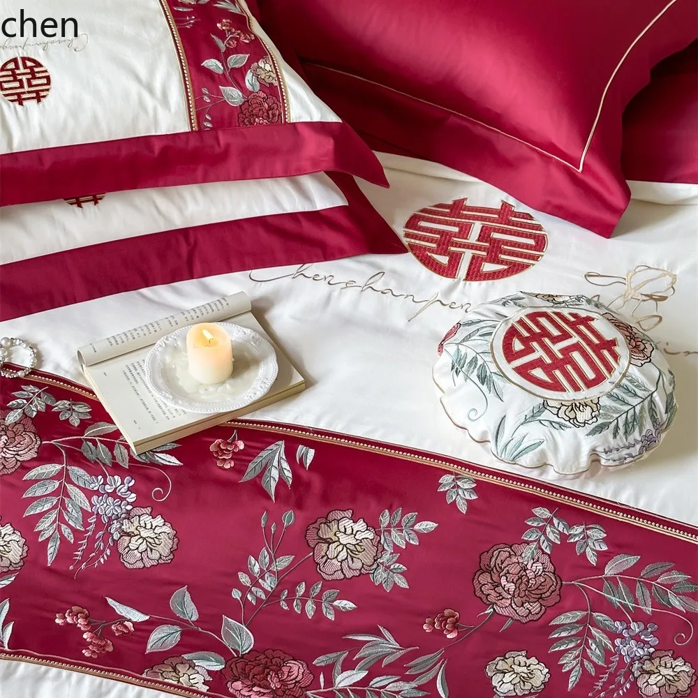 ZML niche wedding series high-density embroidered four-piece bedding set for home use