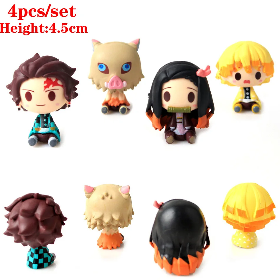 4pcs/set Anime Demon Slayer Kimetsu No Yaiba Figure Q Posket Kamado Tanjirou Kamado Nezuko Agatsuma Figure Toys 4-5cm image 2