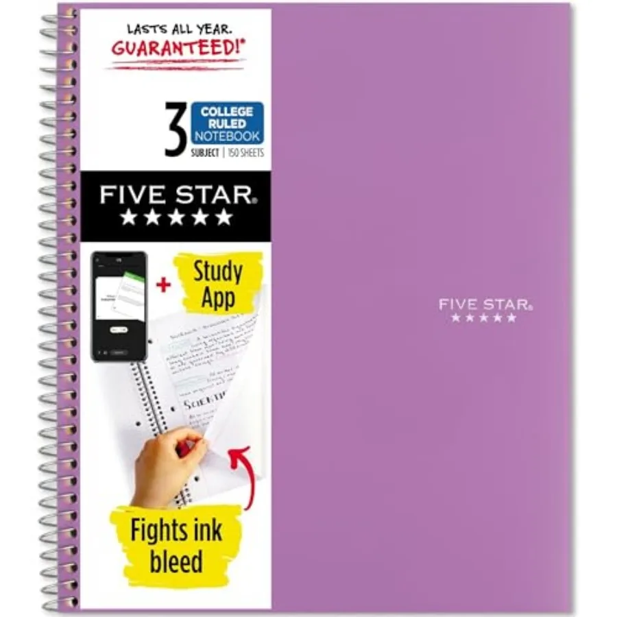

Spiral Notebook + Study App, 3 Subject, College Ruled Paper, 8-1/2" x 11", 150 Sheets, Fights Ink Bleed, Water Resistant Cover,