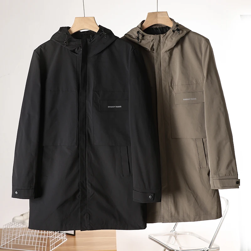 

Sli Men's Outdoor Windproof Waterproof Hooded Mid-Length Jaet Coat Tidy And Attractive for Autumn Busin Casual Fai...