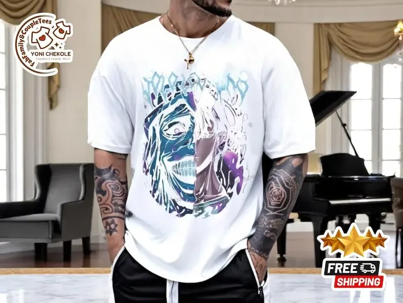 

Camiseta unisex lavada inspirada en anime / Camiseta gráfica de manga corta / Ropa informal de gran tamaño